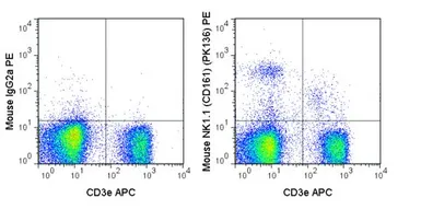 Anti-NK1.1 antibody [PK136] (PE) used in Flow cytometry (FCM). GTX01478-08