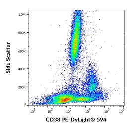Anti-CD38 antibody [HIT2] (PE-DyLight 594) used in Flow cytometry (FCM). GTX22577-14