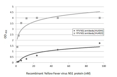 Anti-Yellow Fever virus NS1 Protein antibody [HL4923] used in ELISA (ELISA). GTX644996