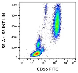 Anti-CD16 antibody [MEM-154] (FITC) used in Flow cytometry (FCM). GTX79997